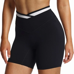 Aoxjox Velma Workout Biker Shorts for Women Color Block Cross-Waist High Waisted Exercise Gym Running Yoga Short 6"