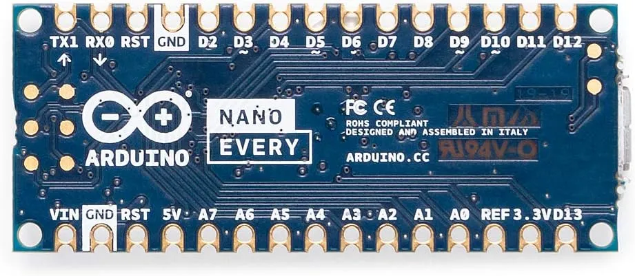 Arduino Nano Every [ABX00028] – ATmega4809, 48KB Flash, 6KB SRAM, 20 Digital I/O, 8 Analog Inputs, Micro USB Type-B, Compatible with Arduino IDE for Embedded Projects