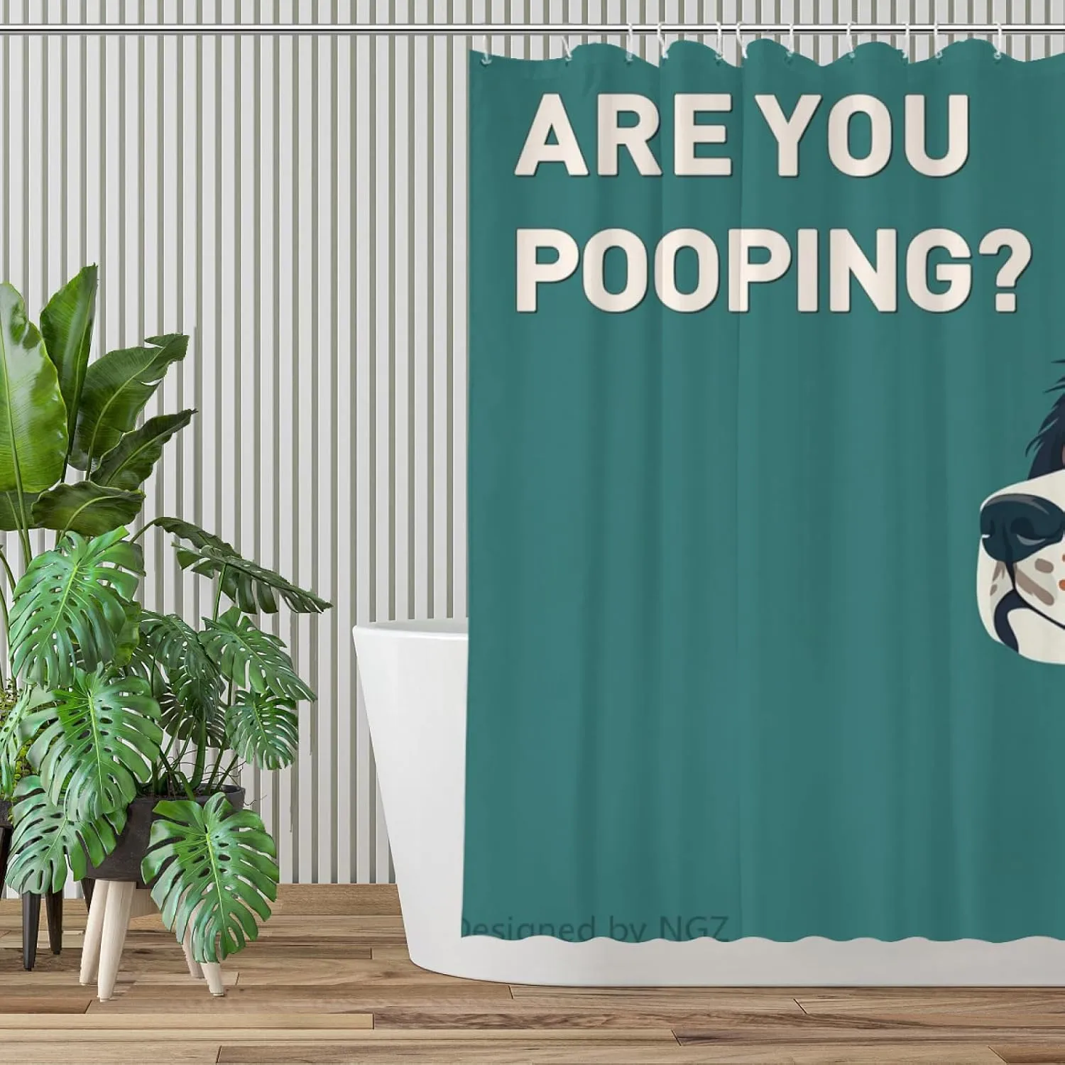 are You Pooping Bernese Mountain Shower Curatin, Funny Bernese Mountain Shower Curtain, Green Shower Curtain Set with 12 Hooks for Bathroom Decor, 72x72