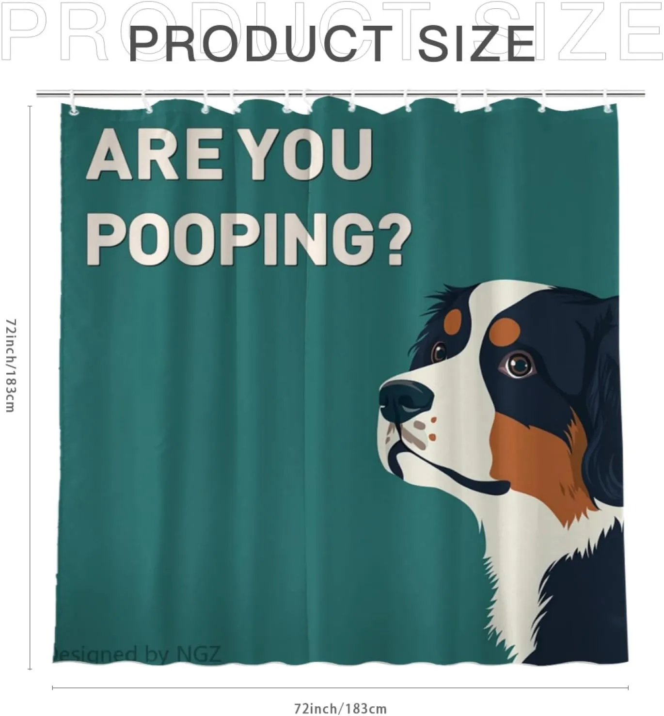 are You Pooping Bernese Mountain Shower Curatin, Funny Bernese Mountain Shower Curtain, Green Shower Curtain Set with 12 Hooks for Bathroom Decor, 72x72