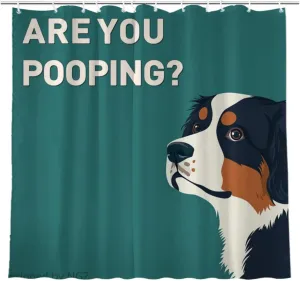 are You Pooping Bernese Mountain Shower Curatin, Funny Bernese Mountain Shower Curtain, Green Shower Curtain Set with 12 Hooks for Bathroom Decor, 72x72