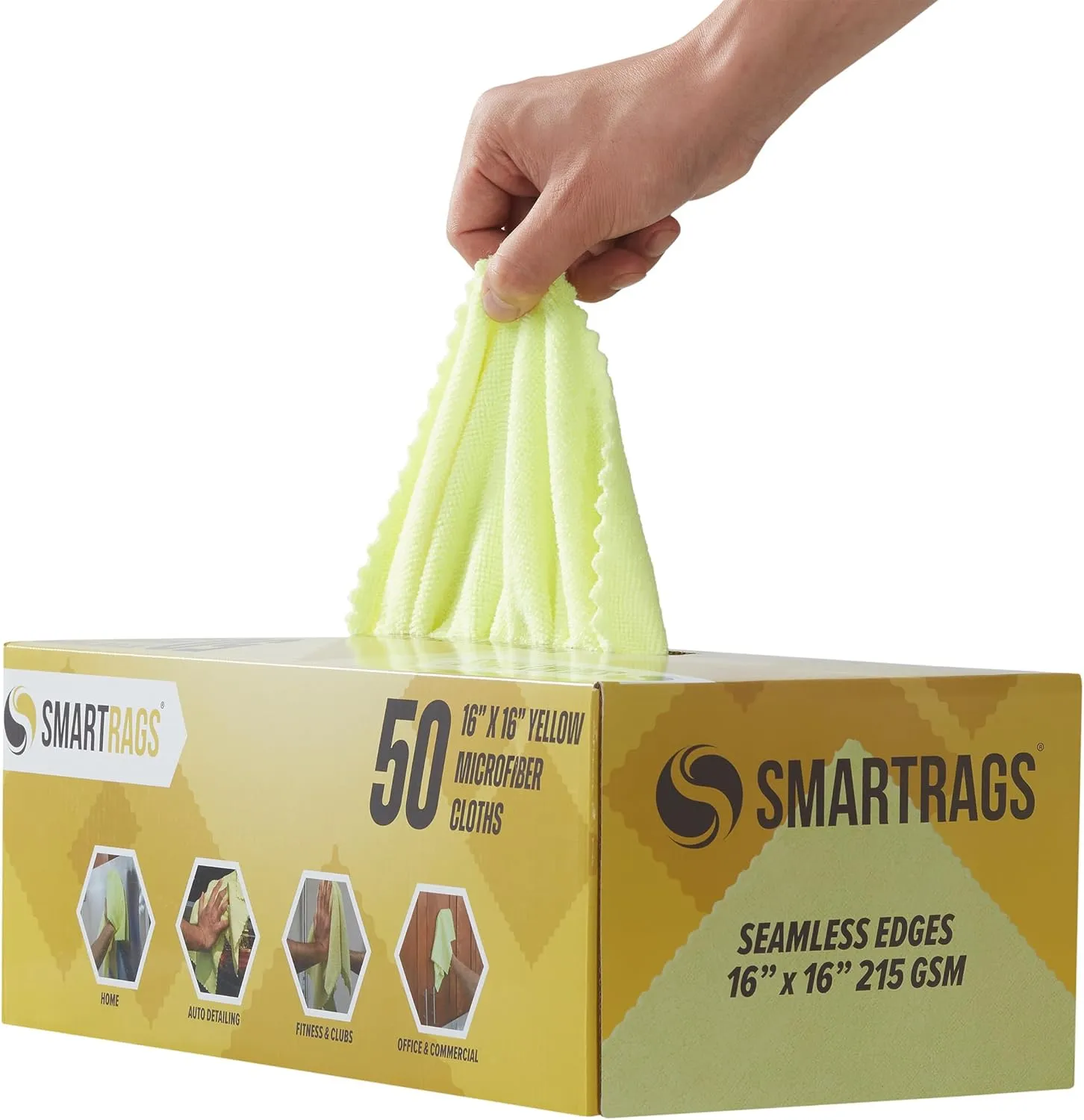 Arkwright Smart Rags in Box - (Pack of 50) Lint Free, Large Microfiber Cleaning Cloth, Scratch & Streak-Free, Dispensable Wash Towels for Cars, Kitchen, and Window Glass, Yellow