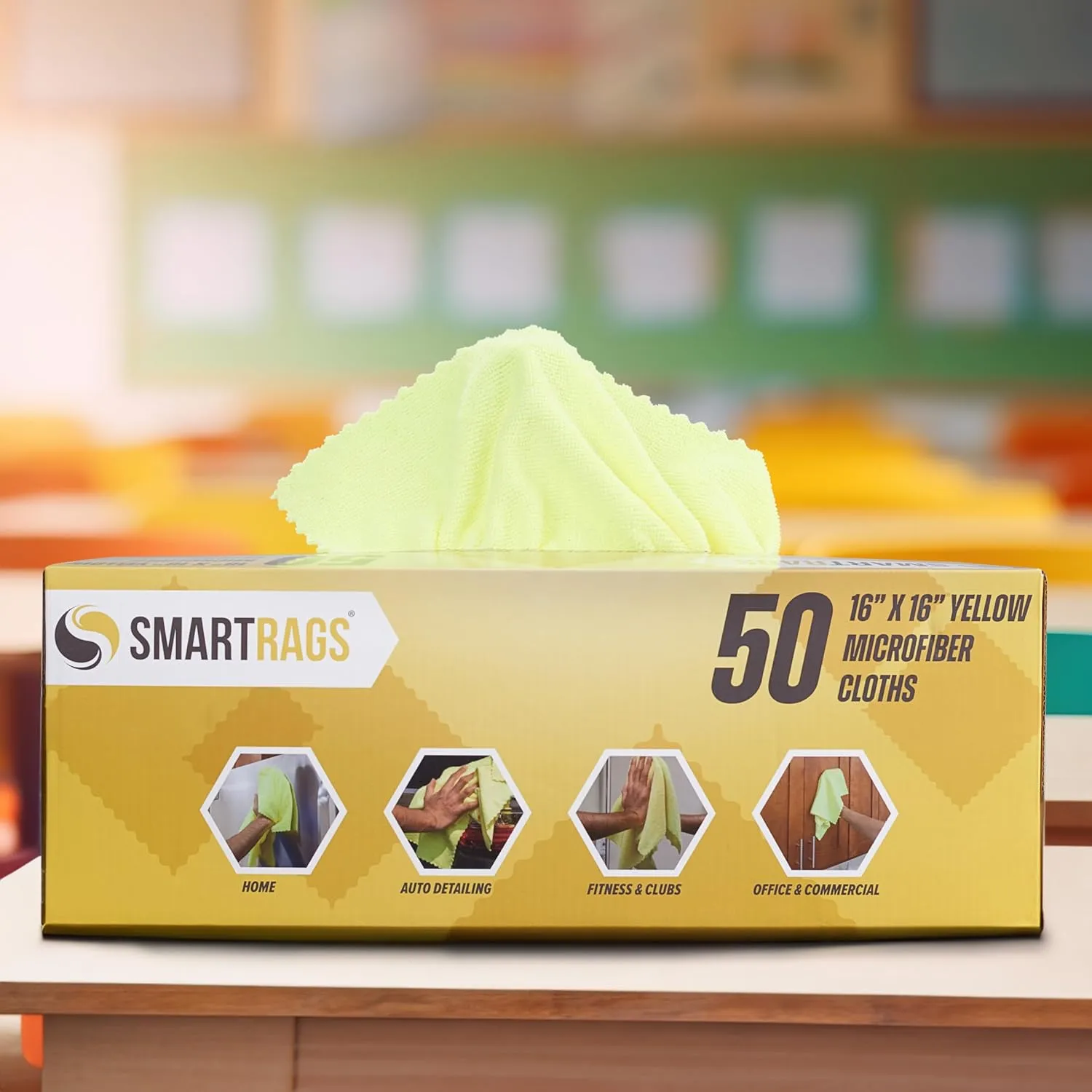 Arkwright Smart Rags in Box - (Pack of 50) Lint Free, Large Microfiber Cleaning Cloth, Scratch & Streak-Free, Dispensable Wash Towels for Cars, Kitchen, and Window Glass, Yellow