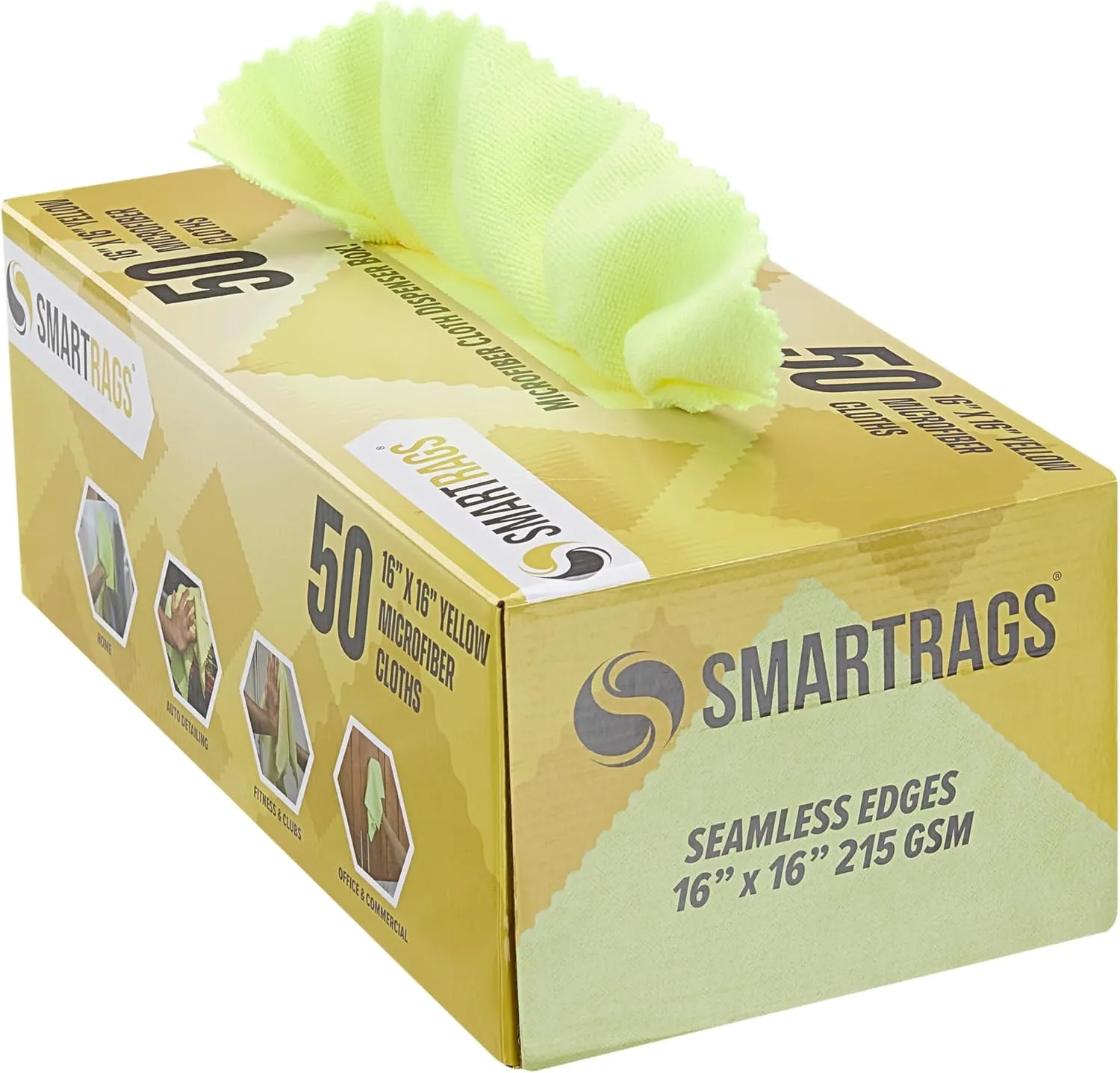 Arkwright Smart Rags in Box - (Pack of 50) Lint Free, Large Microfiber Cleaning Cloth, Scratch & Streak-Free, Dispensable Wash Towels for Cars, Kitchen, and Window Glass, Yellow