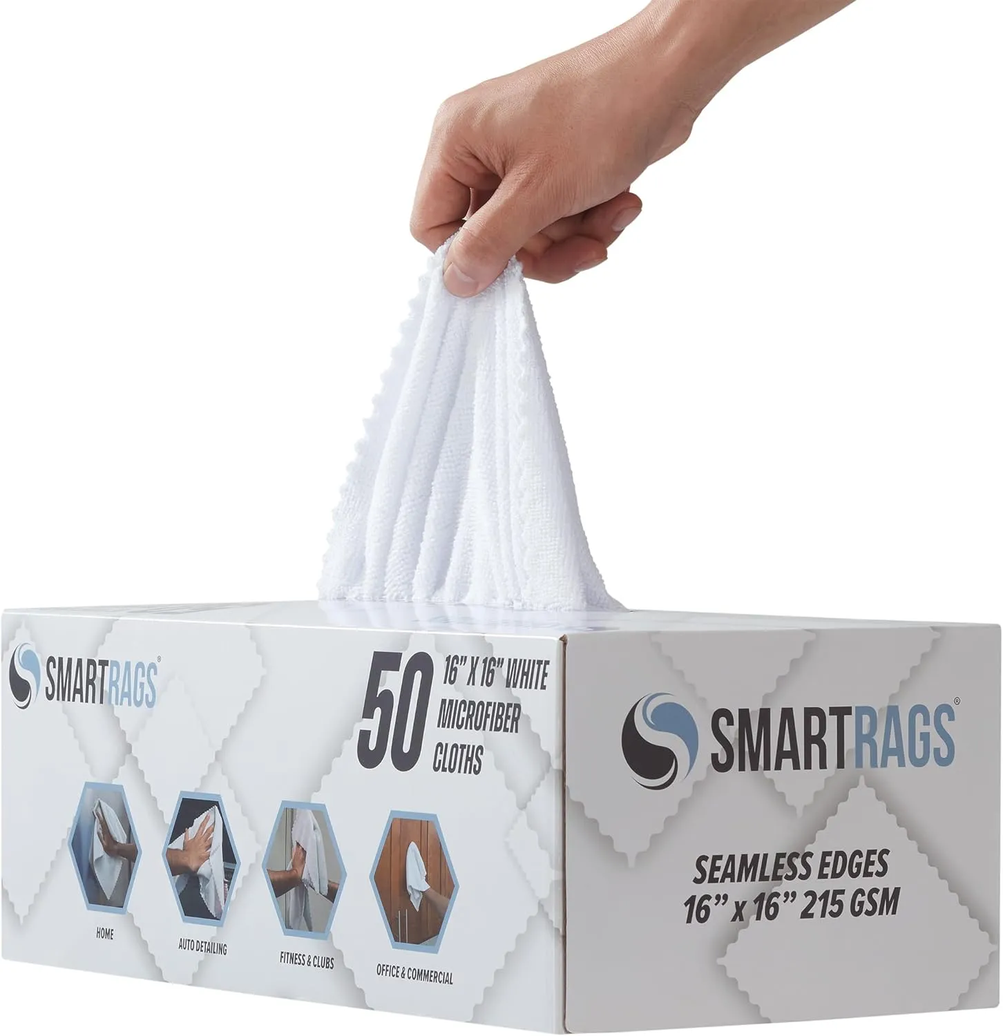 Arkwright Smart Rags in Box - (Pallet of 8000) Lint Free, Large Microfiber Cleaning Cloth, Scratch & Streak-Free, Dispensable Wash Towels for Cars, Kitchen, and Window Glass, 16 x 16 in, White