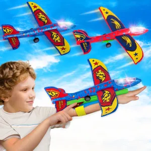 ArtCreativity Airplane Launcher Toy for Kids - 2 Glider Planes and 2 Arm Launchers - Foam Airplane Launcher for Kids with Motion Activated Lights and Stickers for Boys Ages 5 6 7