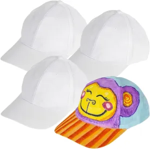 ArtCreativity White Craft Baseball Caps, Set of 4, Cotton White Baseball Caps for Kids and Adults, Soft and Breathable Ball Caps for Crafting DIY Art and Casual Wear