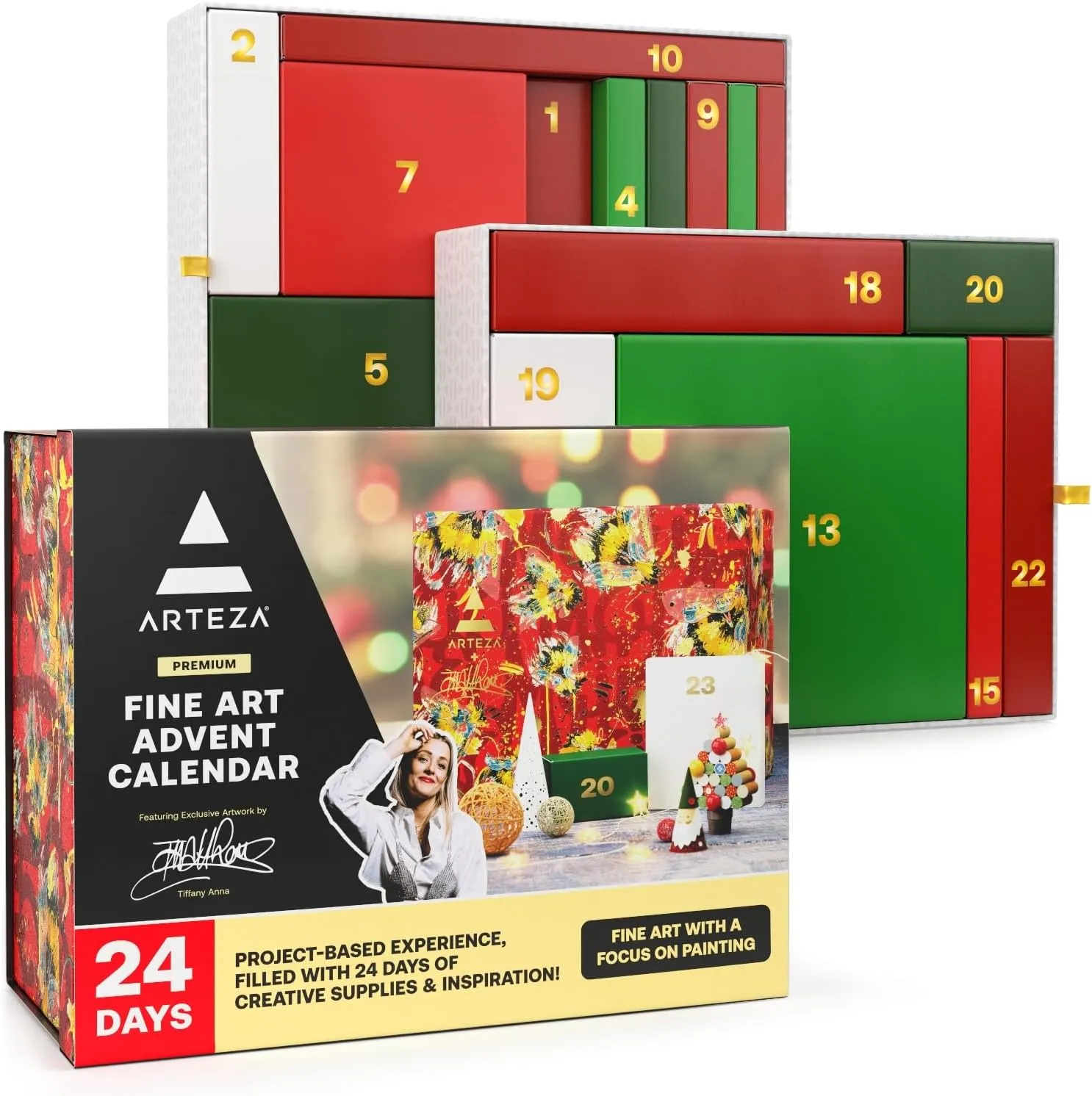 ARTEZA Advent Calendar 2024 (24 Days) Fine Art | Holiday Art Supplies Gift for Adults | Includes Paints, Brushes, and Project Kits | Curated by Tiffany Anna