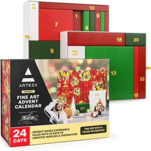 ARTEZA Advent Calendar 2024 (24 Days) Fine Art | Holiday Art Supplies Gift for Adults | Includes Paints, Brushes, and Project Kits | Curated by Tiffany Anna