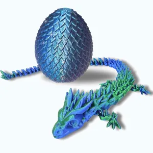 Articulated Dragon With Egg - 20" - Blue/Green With Blue Egg - 3D Printed Dragon With Egg - Fidget Dragon Egg & 3D Dragon - Toy Dragon Eggs With Figures - Fidget Toys