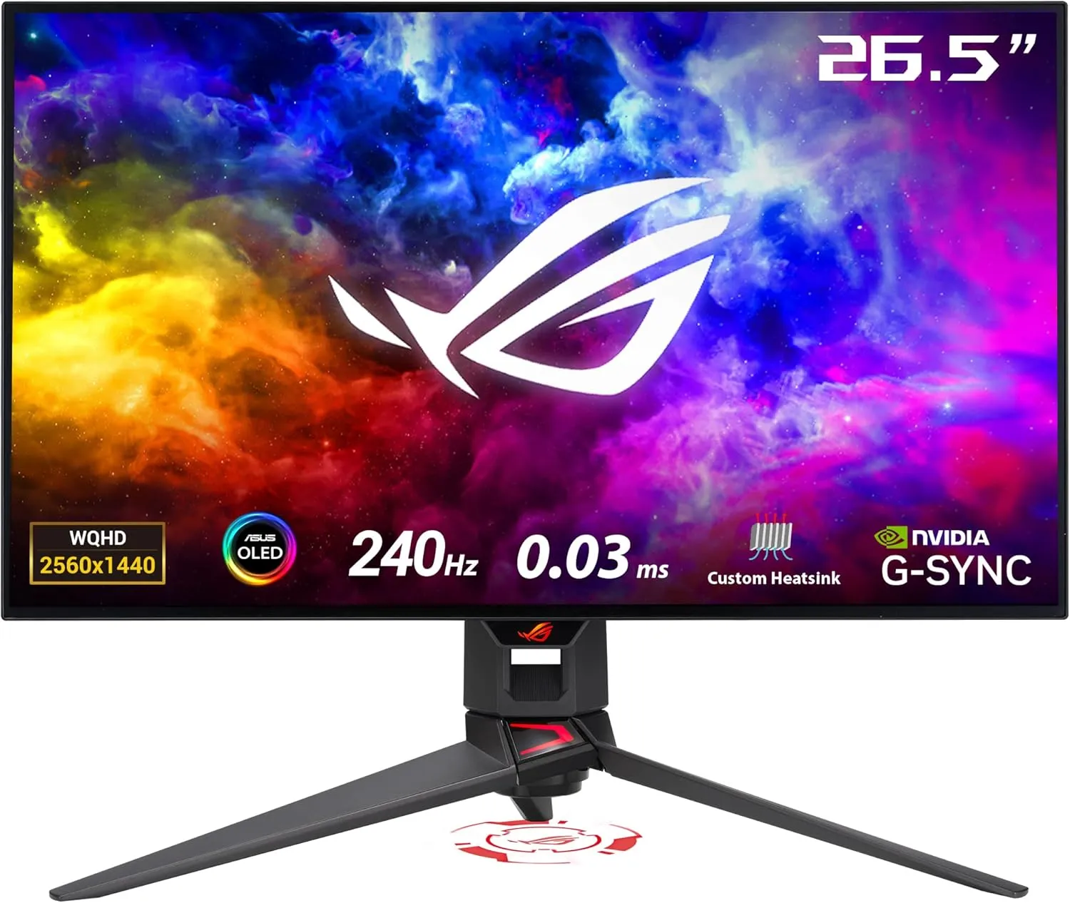 ASUS ROG Swift 27”1440P OLED DSC Gaming Monitor (PG27AQDM) - QHD (2560x1440), 240Hz, 0.03ms, G-SYNC Compatible, Anti-Glare Micro-Texture Coating, 99% DCI-P3, True 10-bit, DisplayPort,Black