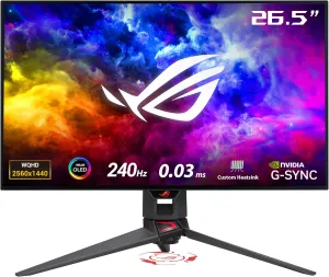 ASUS ROG Swift 27”1440P OLED DSC Gaming Monitor (PG27AQDM) - QHD (2560x1440), 240Hz, 0.03ms, G-SYNC Compatible, Anti-Glare Micro-Texture Coating, 99% DCI-P3, True 10-bit, DisplayPort,Black
