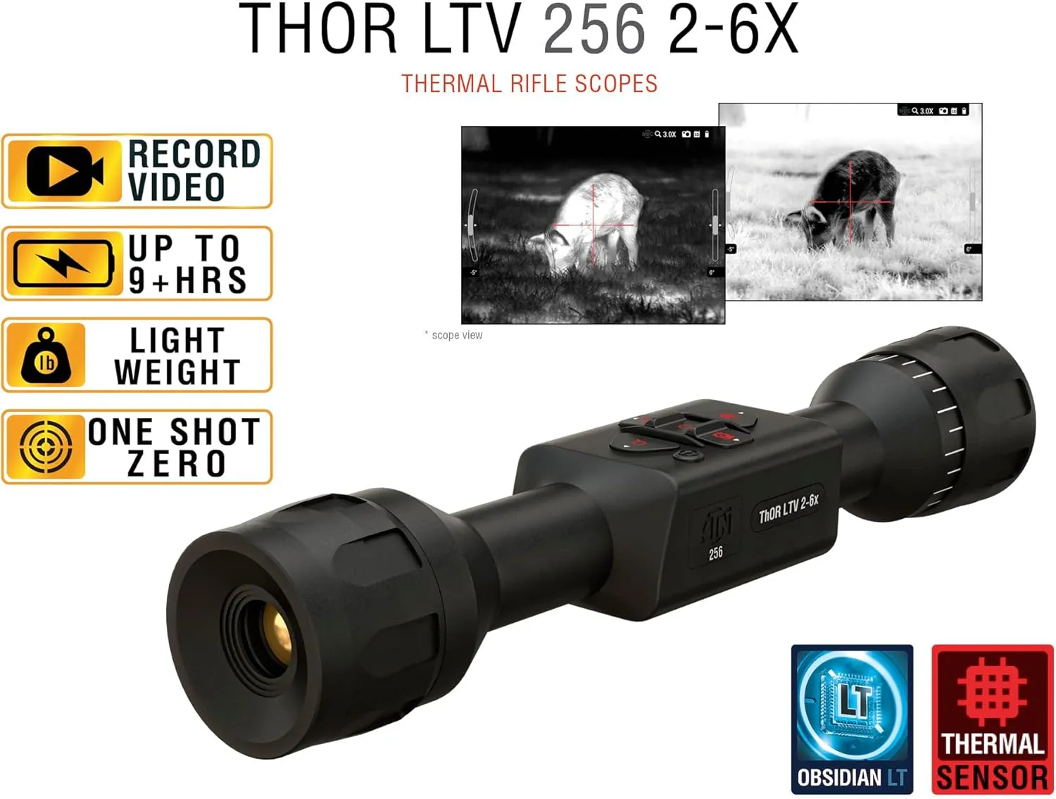 ATN Thor LTV Ultra Light Thermal Hunting Scope 4K  4056x3040 Thermal Sensor, 4K Video Record, One Shot Zero, 10h  Battery Power