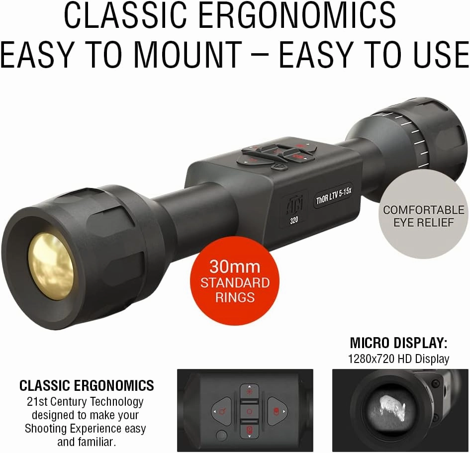 ATN Thor LTV Ultra Light Thermal Hunting Scope, 4K  4056x3040 Thermal Sensor, 4K Video Record, One Shot Zero, 10h  Battery Power