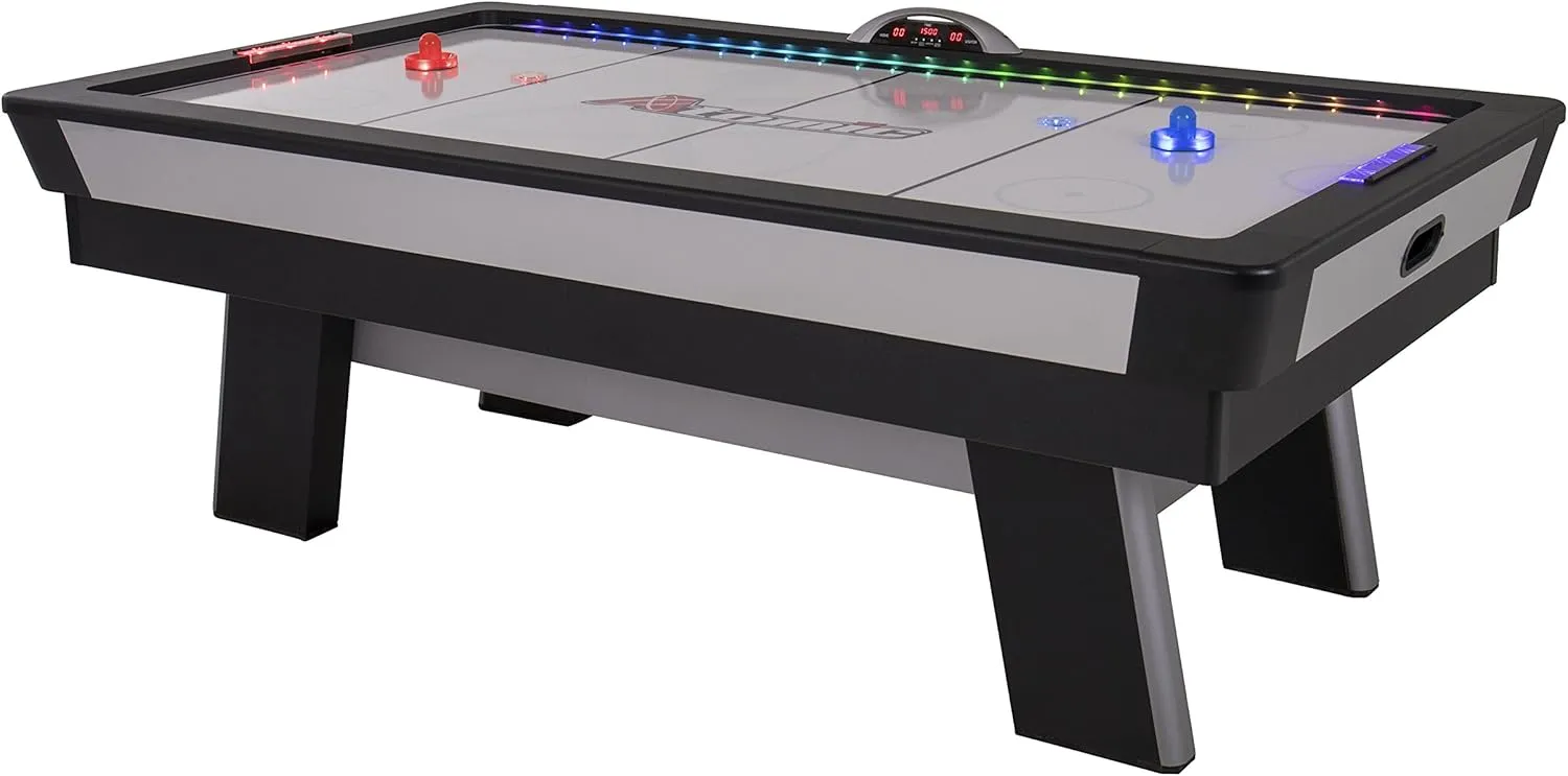 Atomic Top Shelf 7.5’ Air Hockey Table with 120V Motor for Maximum Air Flow, High-Speed PVC Playing Surface for Arcade-Style Play and Multicolor LED Lumen-X Technology to Illuminate Play