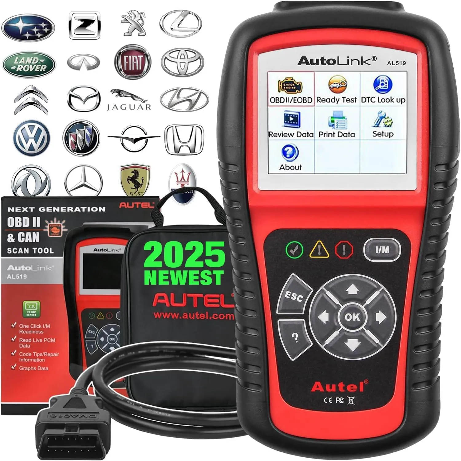 Autel AL519 OBD2 Scanner, 2025 Newer Professional Mechanic OBDII & CAN Car Diagnostic Code Reader Tool for Check Engine Light, One-Click Smog Check, DTCs Lookup, Upgraded Ver. of AL319/ MS309