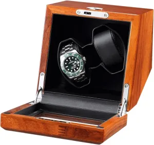 Automatic Watch Winder Box for 2 Watches Fit Men's and Women's Automatic Watch,Soild Wood Piano Paint Exterior and Silent Motor, USB Cable for Portable Power