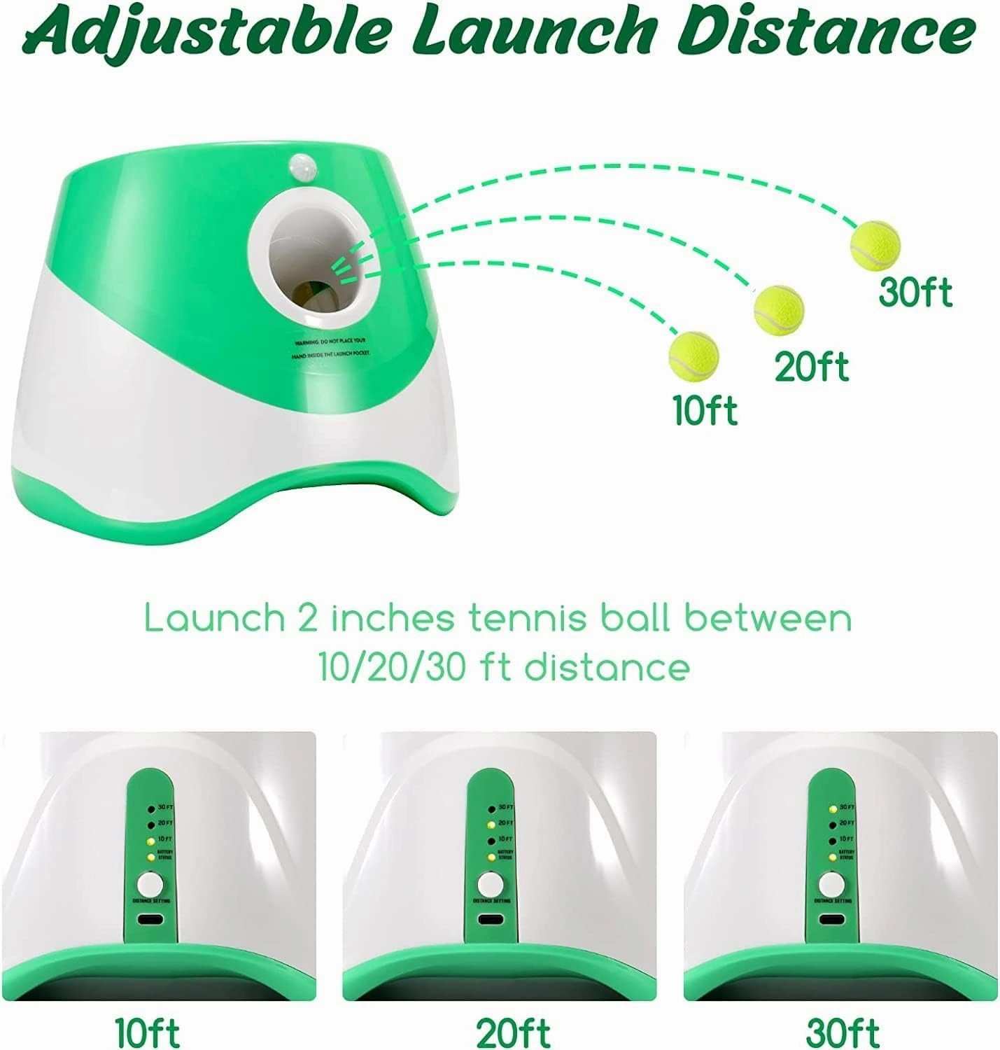 Automatic Ball Launcher for Small Dogs, USB Rechargeable Ball Thrower,10-30 Ft, Indoor& Outdoor Tennis Ball Thrower, 15PCS Mini Tennis Balls Included