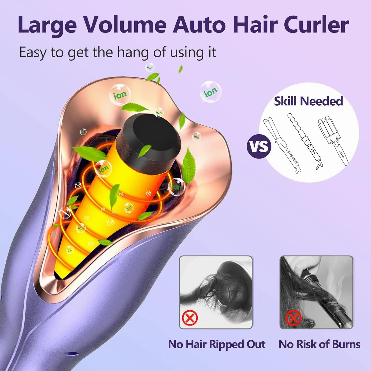 Automatic Curling Iron, Hair Curler Wand with 4 Temp Up to 430℉& Timer & Dual Voltage, 1" Larger Rotating Barrel Curling Iron Fast Heating, Anti-Scald, Auto Shut-Off Spin Iron for Lasting Styling