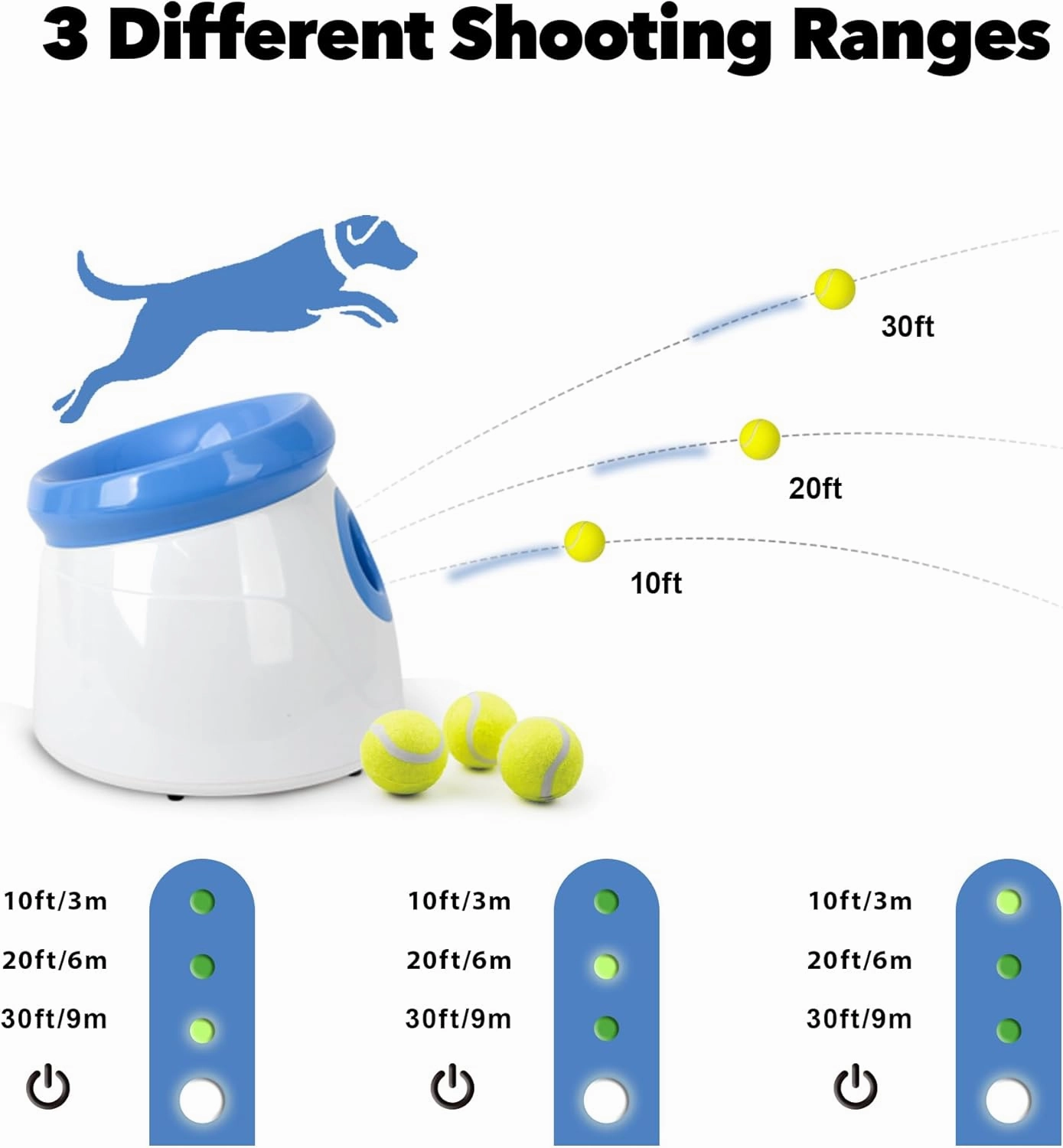 Automatic Dog Ball Thrower Launcher for Small and Medium Dogs, Interative Dog Fetch Machine with 3 Tennis Balls (2'') for Indoor/Outdoor Throwing Game Launch Distance 10-30ft