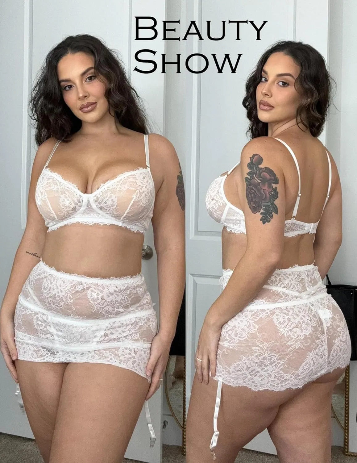 Avidlove Lingerie for Women Naughty 3 Piece Lace Garter Belt Bra And Panty Lingerie Set