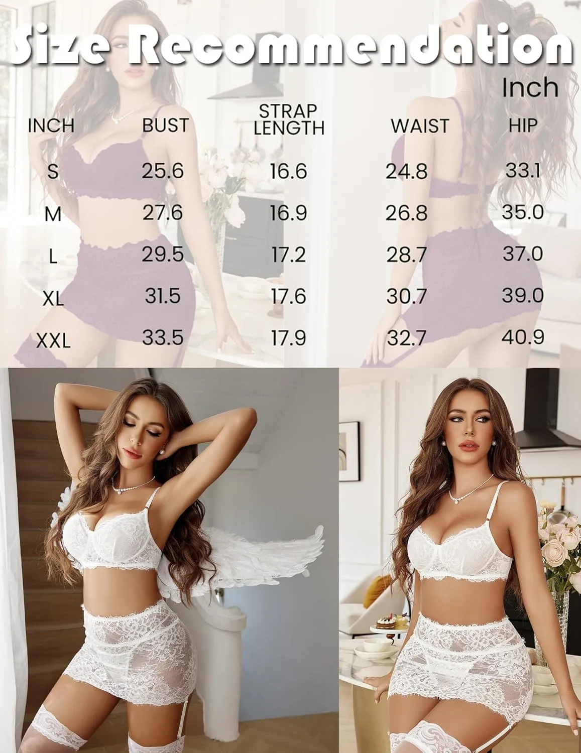 Avidlove Lingerie for Women Naughty 3 Piece Lace Garter Belt Bra And Panty Lingerie Set