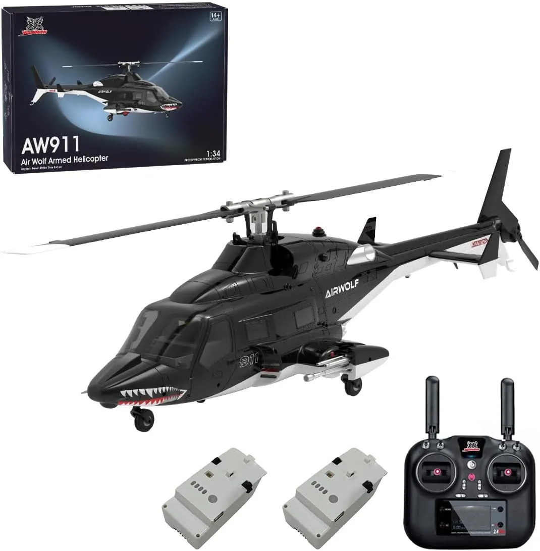 AW-911 RC Helicopter for Ages16 , 1/34 Scale 3D Stunt Remote Control Helicopter with GPS Radar & 6G Flight Control & Anti-Crash Design 2 Battery(RTF Version/Mode 1/Mode 2 Switchable)