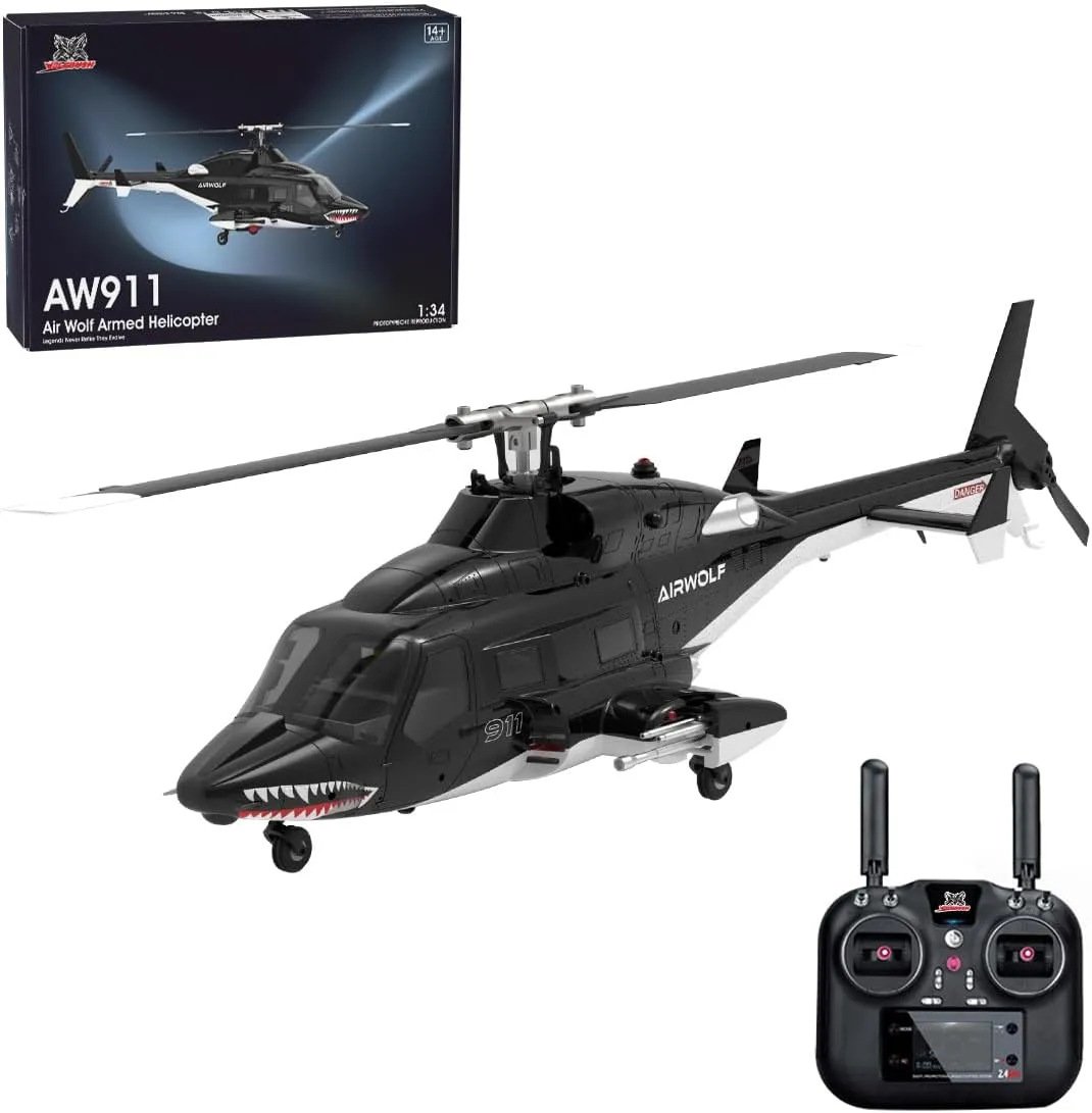 AW-911 RC Helicopter for Ages16 , 1/34 Scale 3D Stunt Remote Control Helicopter with GPS Radar & 6G Flight Control & Anti-Crash Design 2 Battery(RTF Version/Mode 1/Mode 2 Switchable)