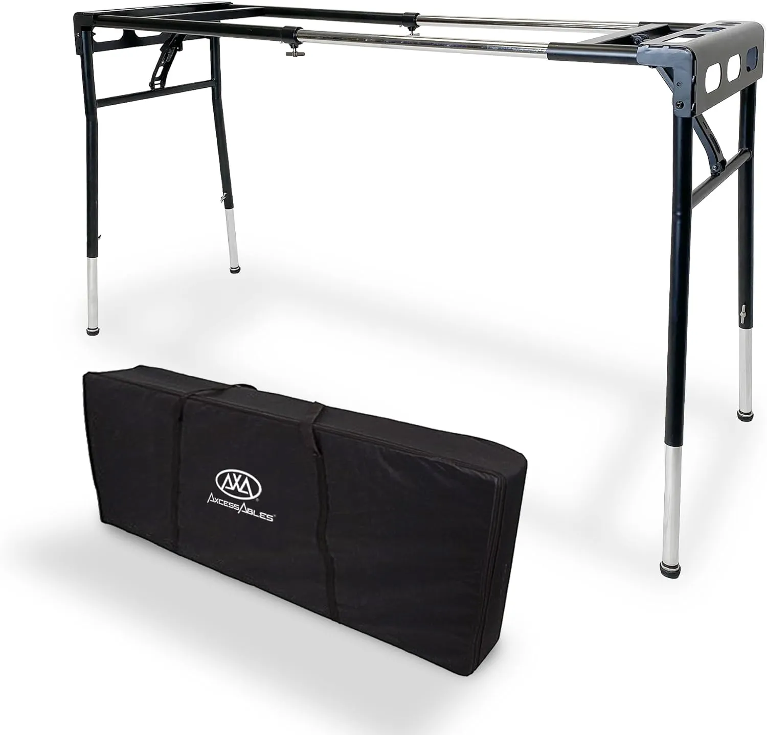 AxcessAbles Collapsible Folding Piano Keyboard Stand with Travel Bag | Platform Standing Keyboard, Synth Stand | Fits 54-88 Key Electric Digital Pianos | Musical Keyboard Table | Adjustable Height and Width for keyboards