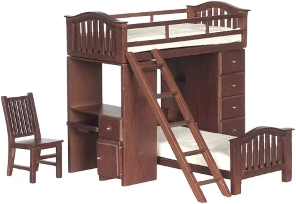 Aztec Imports, Inc. Dollhouse Miniature Student's Walnut Bunkbed Loft