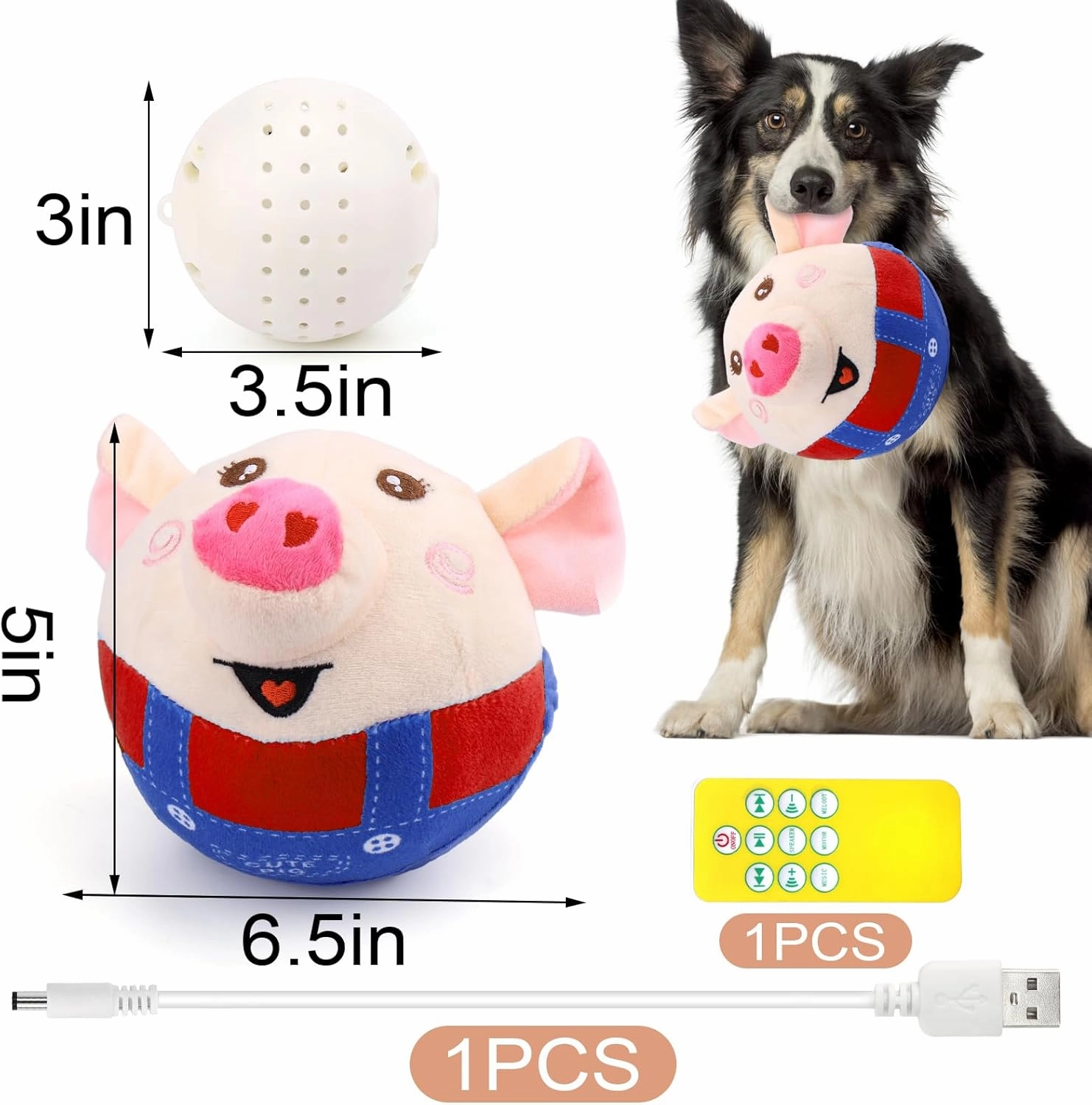 BABORUI Remote Control Interactive Dog Toys Pig, Jumping Squeaky Dog Toys with Recording and Music Modes, Rechargeable Moving Dog Chew Toys for Small/Medium/Large Dogs to Keep Them Busy(Red Pig)