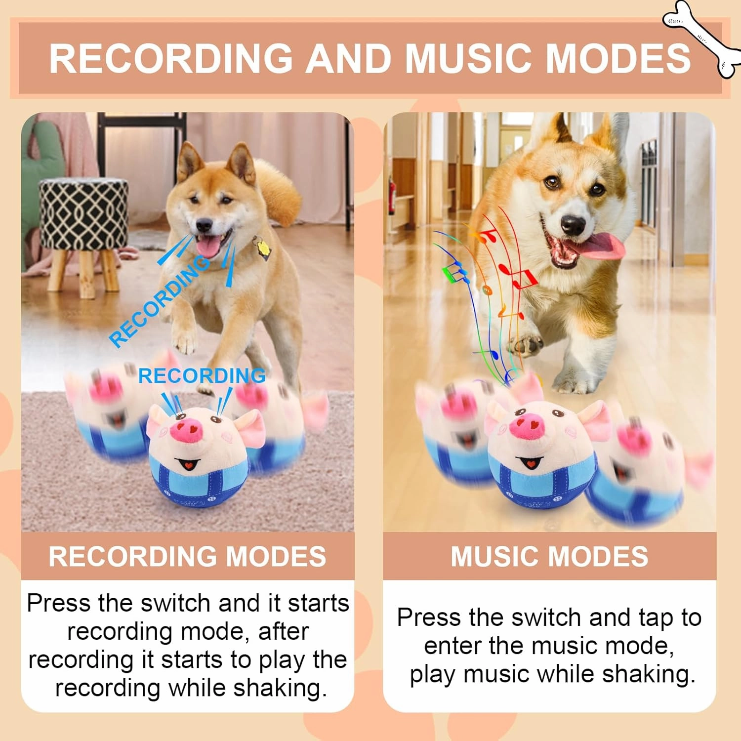 BABORUI Remote Control Interactive Dog Toys Pig, Jumping Squeaky Dog Toys with Recording and Music Modes, Rechargeable Moving Dog Chew Toys for Small/Medium/Large Dogs to Keep Them Busy(Red Pig)