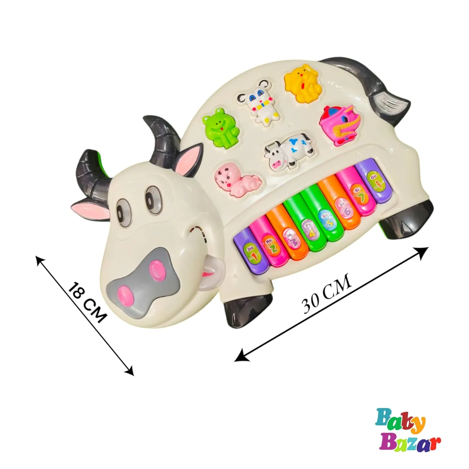 Baby Bazar Musical Cow Toy Animal Sound & Piano Keyboard Learning Toy for Kids (30x18 cm)