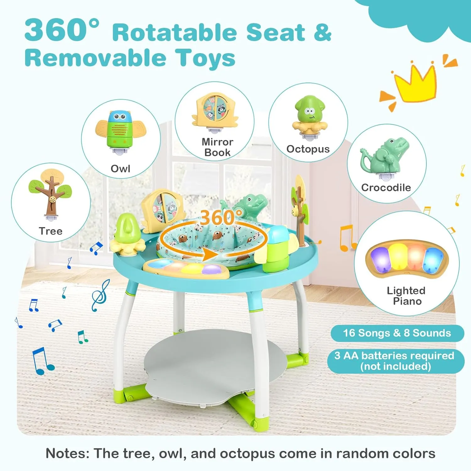 BABY JOY 5 in 1 Baby Activity Center, Baby Jumpers and Bouncers with Removable Toys, Lights & Music, 3 Adjustable Heights, Interactive Play Center for Toddlers Boys Girls 6-36 Months (Blue)