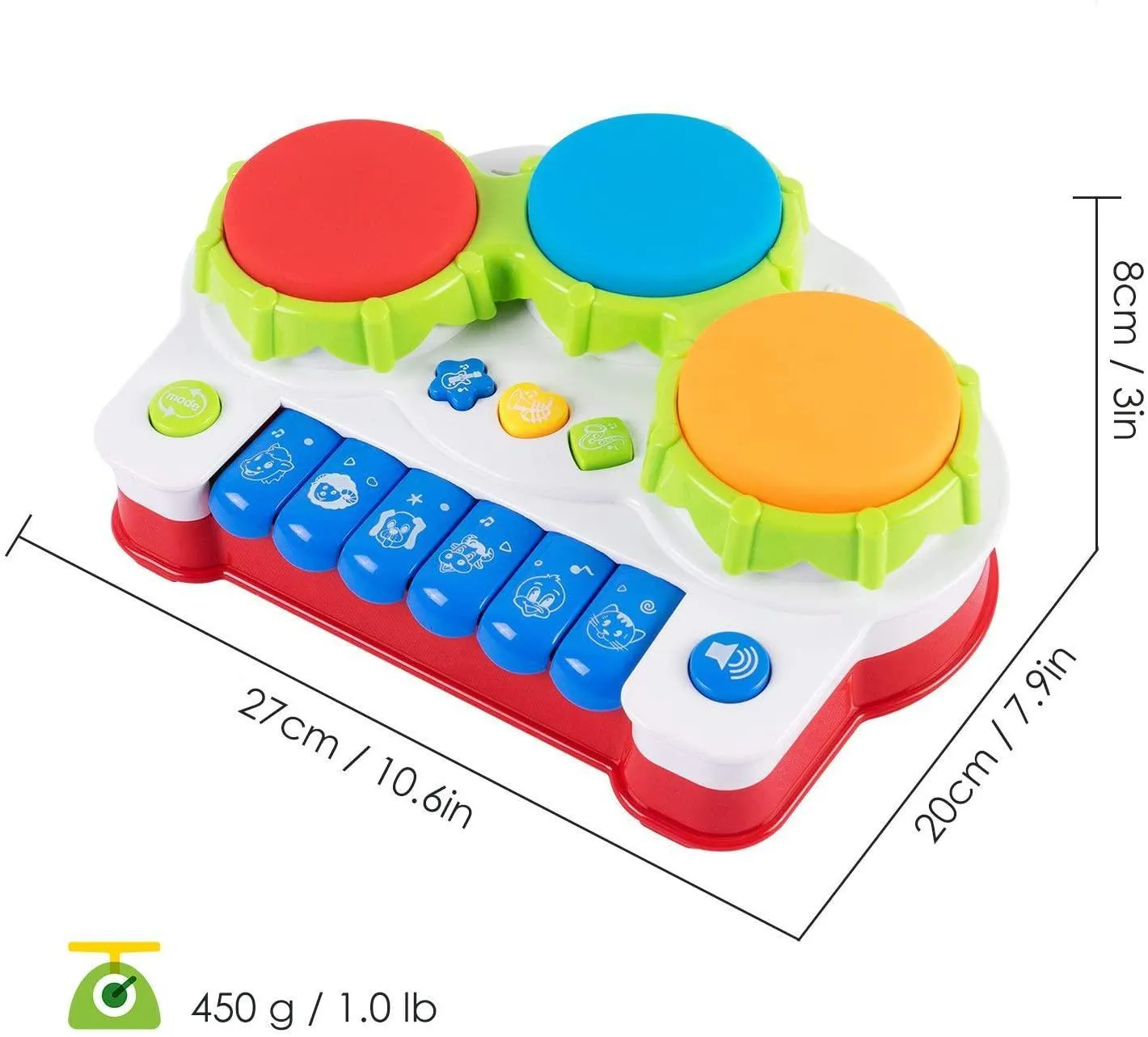 Baby Musical Toy Three-sided Drum for Toddler, Piano and Drum Musical Instruments Toys