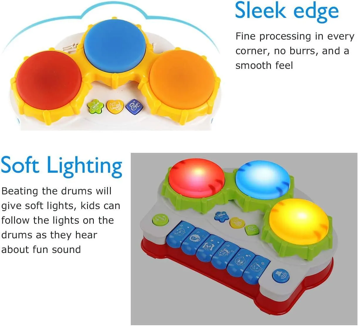 Baby Musical Toy Three-sided Drum for Toddler, Piano and Drum Musical Instruments Toys