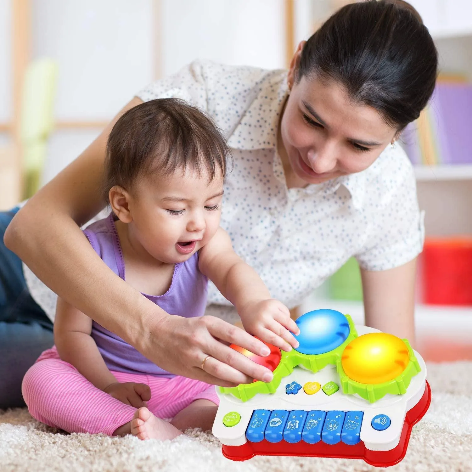 Baby Musical Toy Three-sided Drum for Toddler, Piano and Drum Musical Instruments Toys