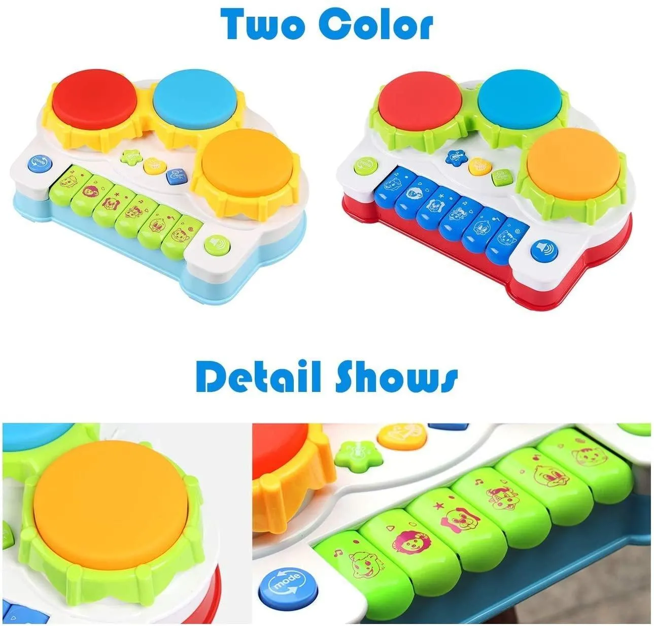 Baby Musical Toy Three-sided Drum for Toddler, Piano and Drum Musical Instruments Toys