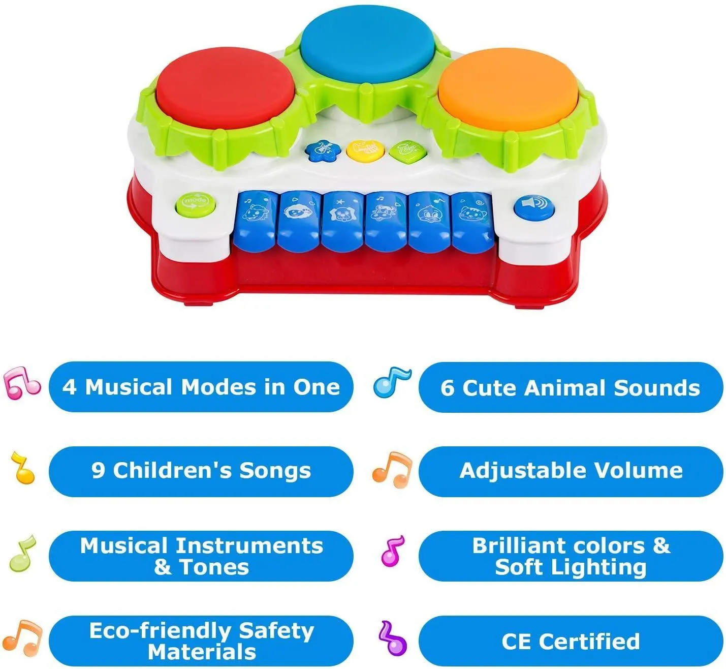 Baby Musical Toy Three-sided Drum for Toddler, Piano and Drum Musical Instruments Toys