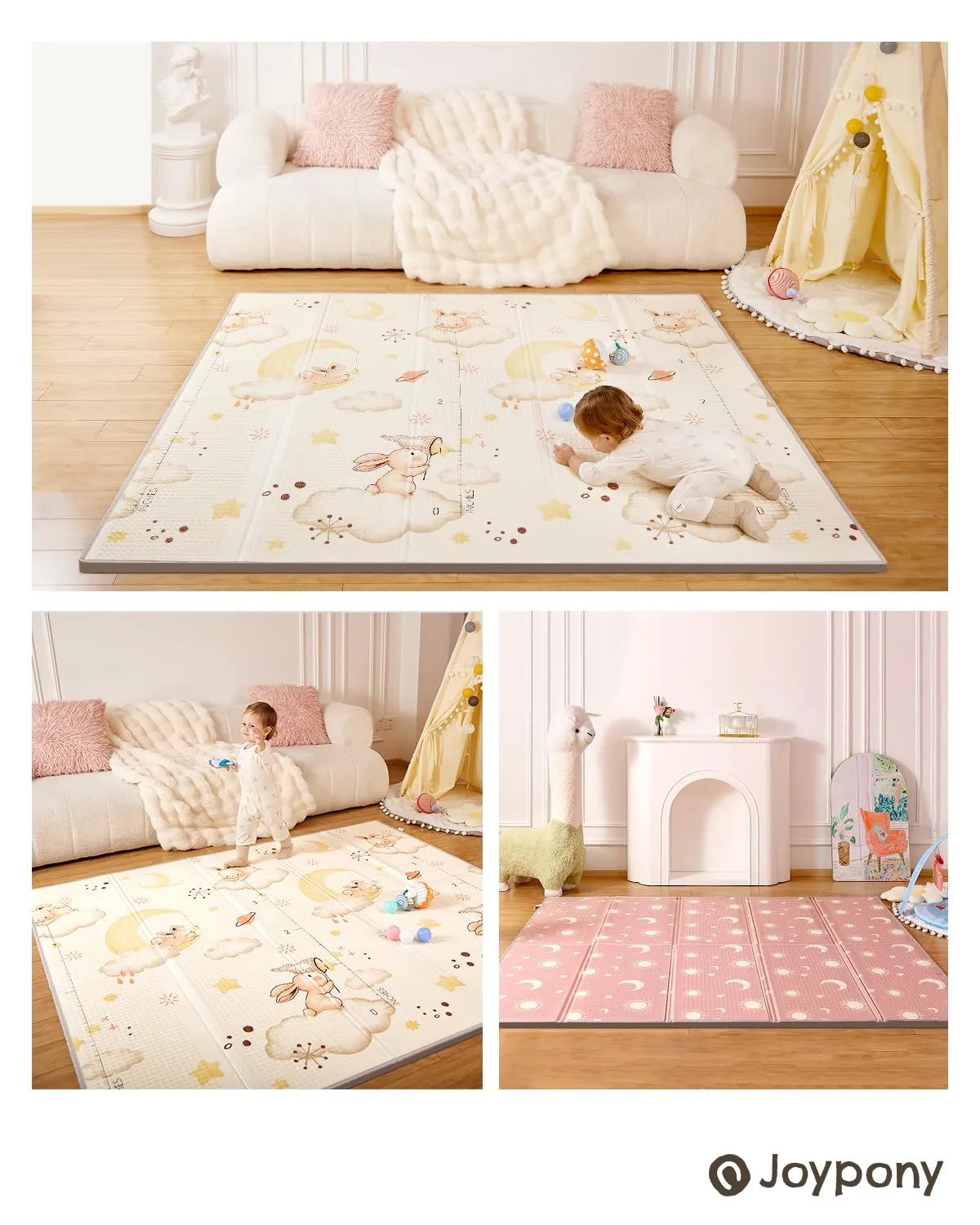 Baby Play Mat, 79 x 71 Inches Extra Large Foldable Play Mats for Babies and Toddlers, Waterproof & Anti-Slip Portable Baby Floor Mat for Tummy Time, Foam Baby Mat for Floor with Travel Bag