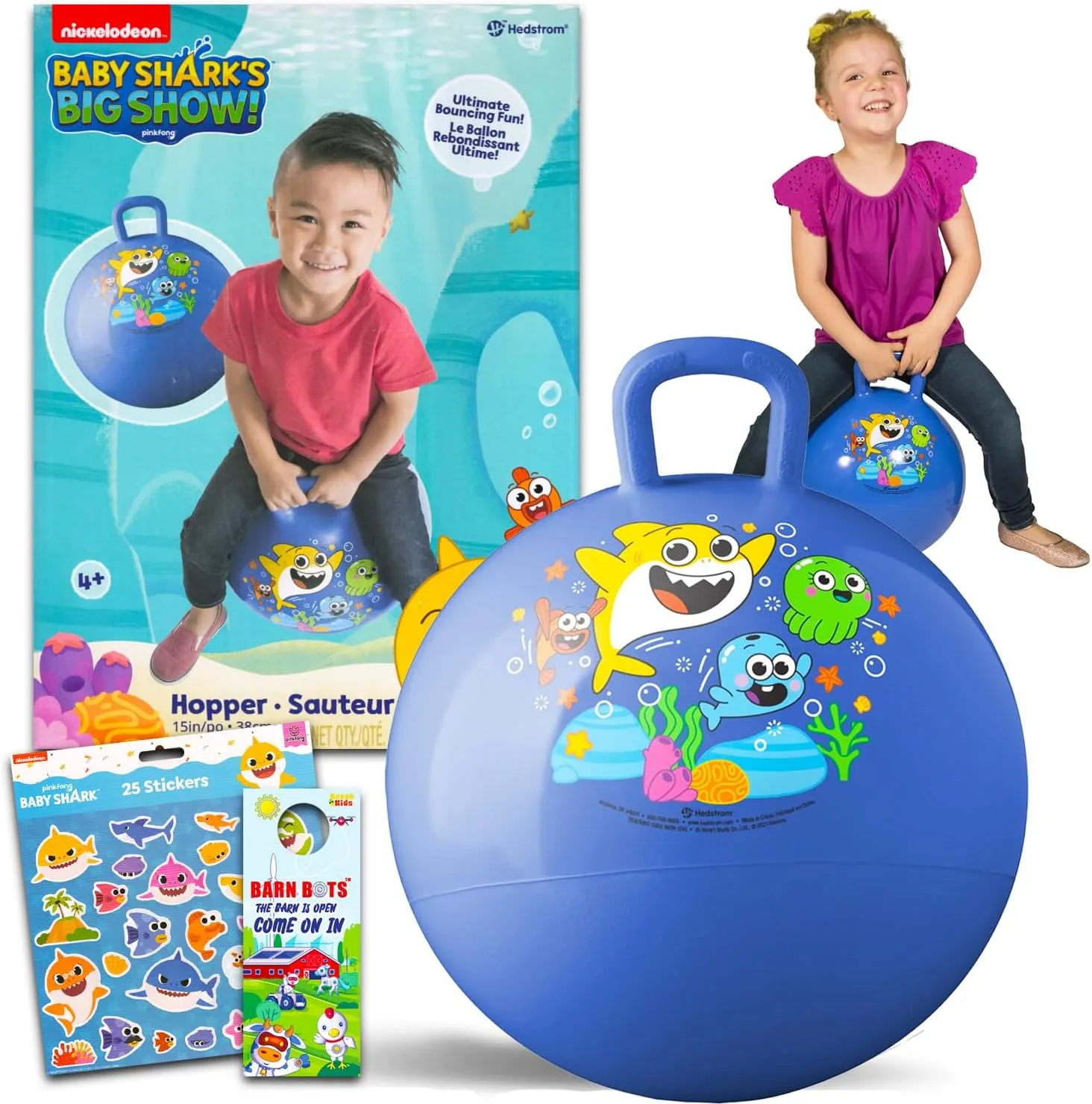 Baby Shark Hopper Ball Set - Bundle with 15" Hopper Ball Outdoor Activities, Parties Plus Stickers, More | Baby Shark Outdoor Toys for Toddlers