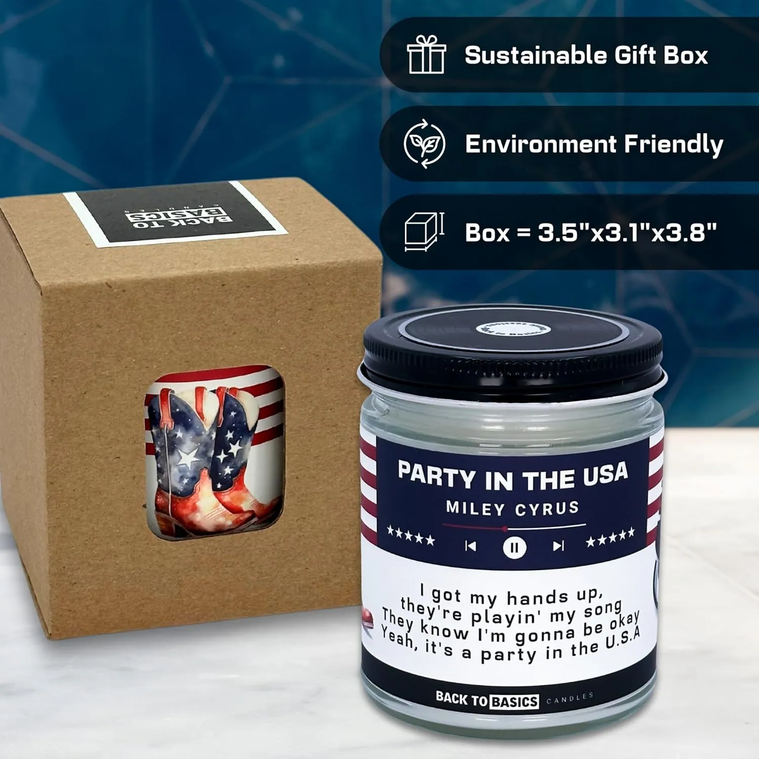 Back to Basics Candles | Party in The USA - 9oz Soy Wax Cucumber Melon Scented Candle for Home Decor, Birthday Gifts for Women, Men, Best Friend | Relaxing Aromatherapy Made in USA