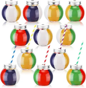 Baderke 12 Set Beach Ball Cups with Straws and Lids 10oz Plastic Beach Ball Shape Cups Bulk Sports Theme Bottle for Drink Birthday Sports Party Favors Decor Supplies
