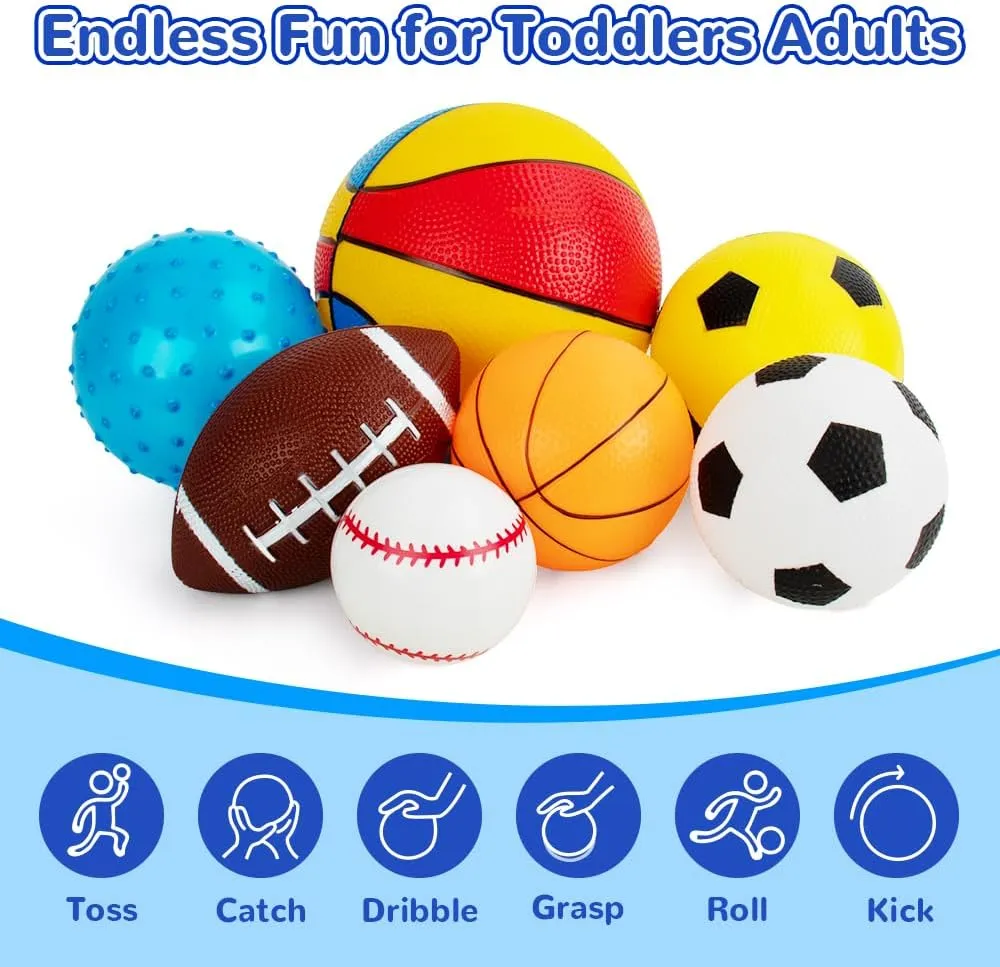 Balls for Toddlers 1-3,Toddler Sports Toys,Set of 7 Kids Ball Soft Foam Baby Sports Balls- Soccer Ball Basketball Baseball Rugby Bounce Ball Playground Indoor Outdoor Toys Gifts,with Free Bump/Bag…