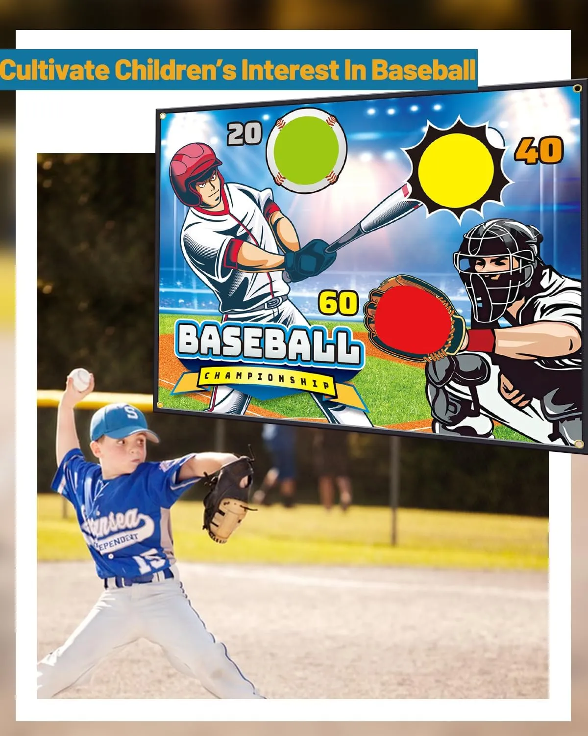 Baseball Throwing Game Set - Backyard/Outdoor/Indoor Mini Baseball Throwing Target Toy with Sticky Goal - Boys Girls Birthday Gift Toy for Kids Yard Backyard Games