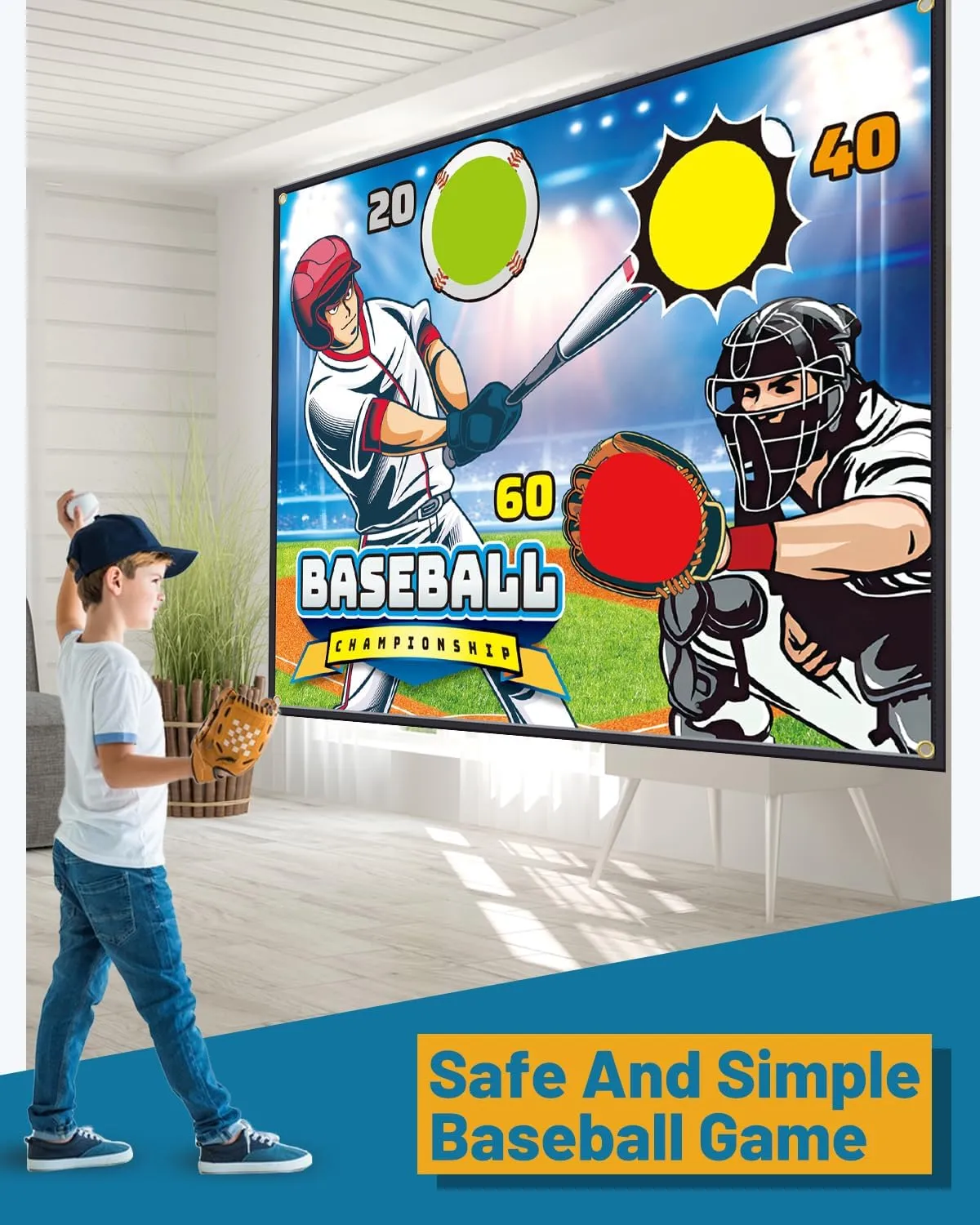 Baseball Throwing Game Set - Backyard/Outdoor/Indoor Mini Baseball Throwing Target Toy with Sticky Goal - Boys Girls Birthday Gift Toy for Kids Yard Backyard Games