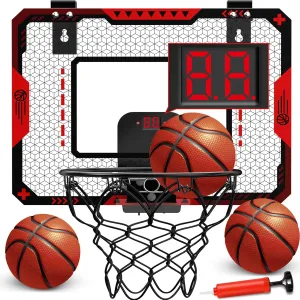 Basketball Hoop Indoor for 5 6 7 8 9 10  Year Old Boys Kids, Mini Basketball Hoop with Electronic Scoreboard Over The Door, Sport Toys Birthday Gift