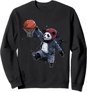 Basketball Slam Dunk Panda Bear Artwork Basketball Lover Sweatshirt