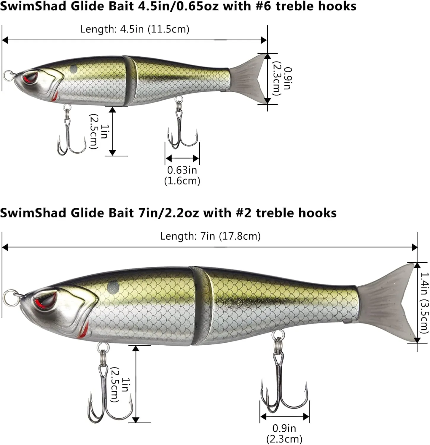 Bassdash SwimShad Glide Baits Jointed Swimbait Bass Pike Salmon Trout Muskie Fishing Lure,3-Pack