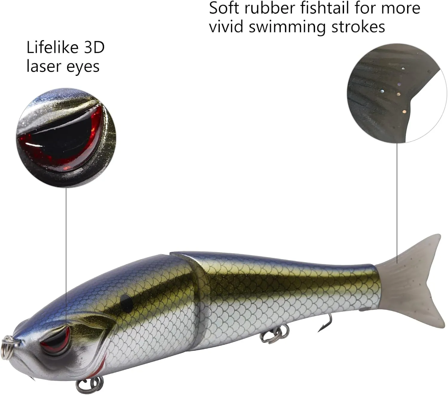 Bassdash SwimShad Glide Baits Jointed Swimbait Bass Pike Salmon Trout Muskie Fishing Lure,3-Pack